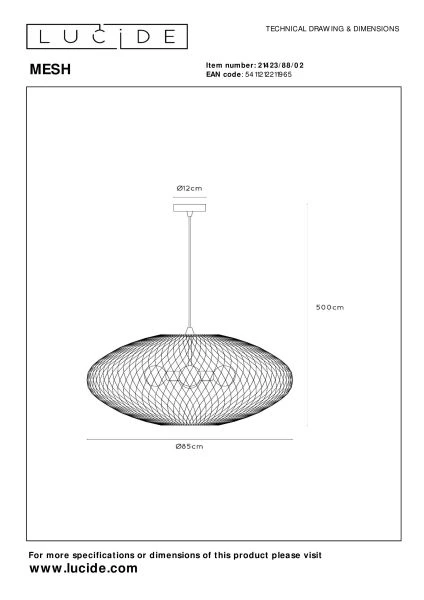 Lucide MESH - Suspension - Ø 85 cm - 3xE27 - Or Mat / Laiton - technique